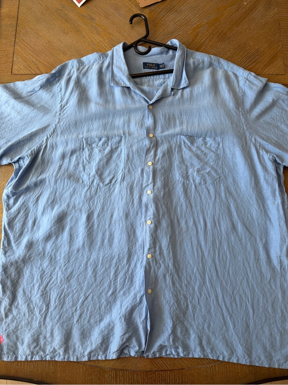 Polo Ralph Lauren 4XLT Linen Silk Camp Shirt Blue Pink Pony Big & Tall